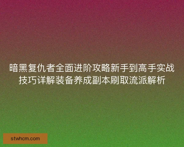 暗黑复仇者全面进阶攻略新手到高手实战技巧详解装备养成副本刷取流派解析